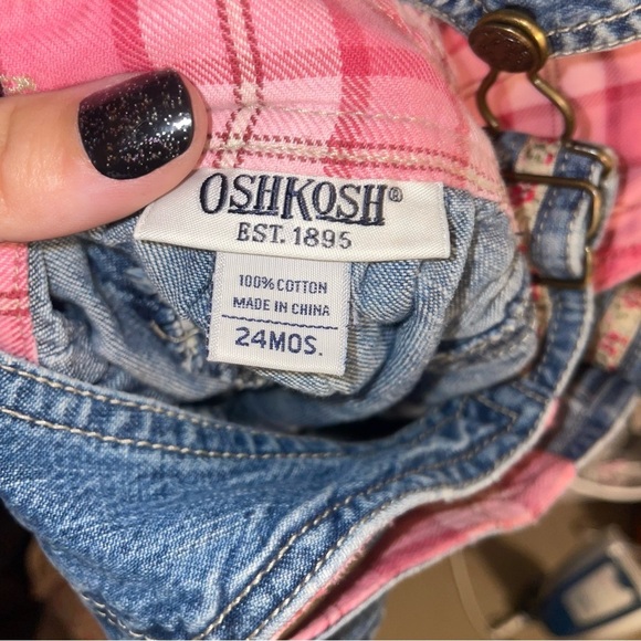 OshKosh Vtg Heart Pocket Overall Denim Dress Girls Infant 24M Y2K 2000s Pink - Picture 5 of 6